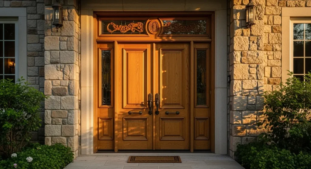 درب ورودی بلوط تمام چوب سفارشی صنایع چوب فن و هنر