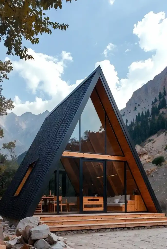 کلبه چوبی A-Frame مدرن در دماوند با طراحی سفارشی و اجرای چوبی استاندارد