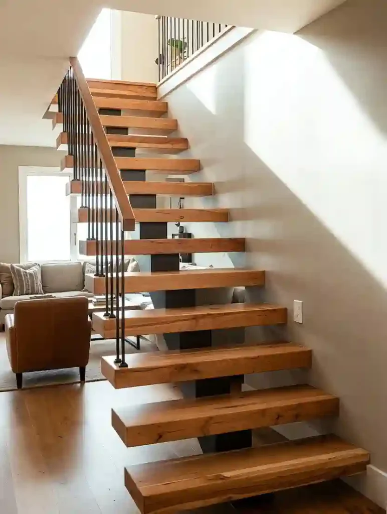 پله چوبی معلق با طراحی مدرن و متریال استاندارد