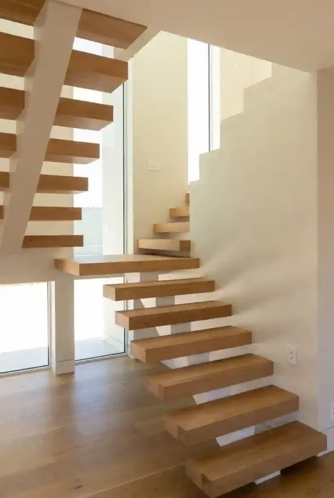 اجرای پله چوبی معلق با طراحی مدرن و متریال استاندارد