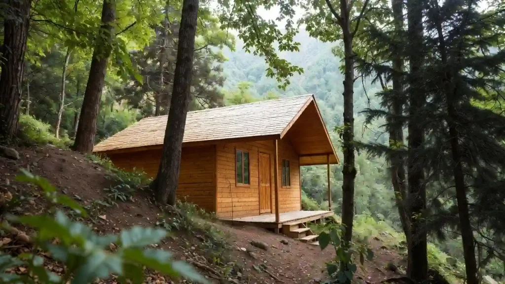 کلبه چوبی ساخته‌شده در رودهن با طراحی سفارشی و اجرای استاندارد