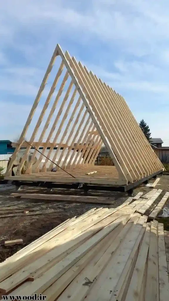 اجرای اسکلت تمام چوب A-Frame در چالوس و مراحل ساخت سازه