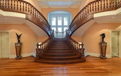 طراحی و اجرای پله لوکس در کردستان؛ سنگ اسلب مشکی و چوب بلوط | فن و هنر