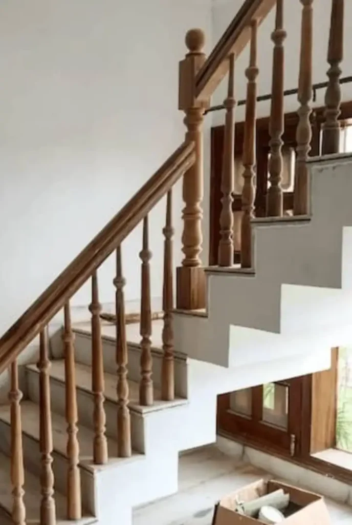 طراحی و اجرای نرده چوبی پله با چوب بلوط