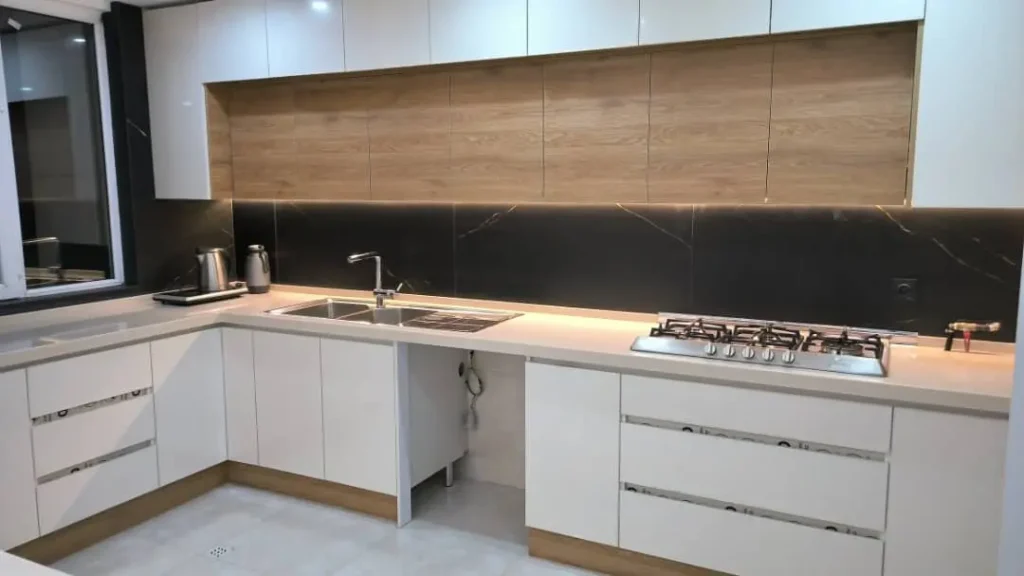 نمونه کار کابینت ،درب ریلی، درب چوبی روکش بلوط