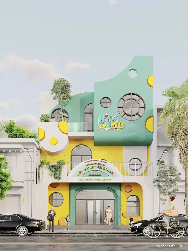 طراحی و ساخت احجام سه بعدی در دیزاین نمای مهد کودک و دبستان